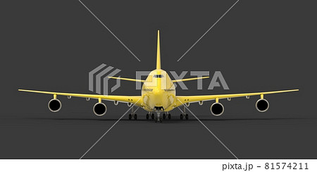 Large passenger aircraft of large capacity for long transatlantic flights. Yellow airplane on gray isolated background. 3d illustration. 81574211