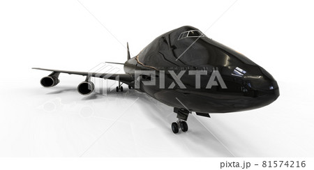 Large passenger aircraft of large capacity for long transatlantic flights. Black airplane on white isolated background. 3d illustration. 81574216