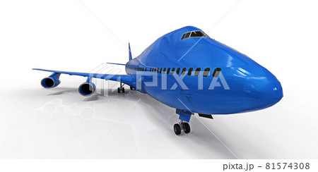 Large passenger aircraft of large capacity for long transatlantic flights. Blue airplane on white isolated background. 3d illustration. 81574308