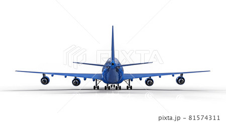 Large passenger aircraft of large capacity for long transatlantic flights. Blue airplane on white isolated background. 3d illustration. 81574311