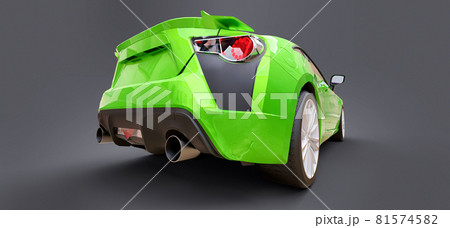 Green small sports car coupe. 3d rendering. 81574582