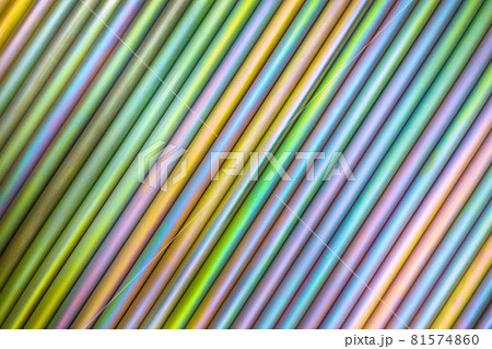 An abstract lines backround of colorful cadmium coated steel bars. Horizontal orientation with diagonal direction. 81574860