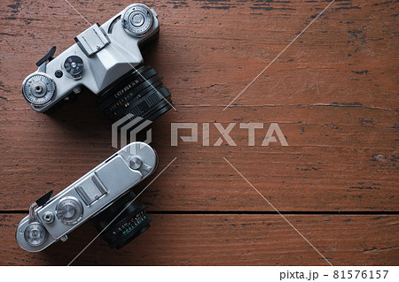 Old vintage 35 mm metal film camera, close-up Old vintage 35 mm metal film camera, close-up 81576157