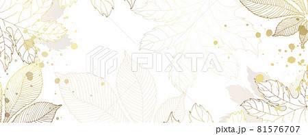 Luxurious golden wallpaper. White background and beautiful autumn leaves. Golden chestnut and maple leaves with a shiny light texture. Modern art mural wallpaper. Vector illustration. Luxurious golden wallpaper. White background and beautiful autumn leaves. Golden chestnut and maple leaves with a shiny light texture. Modern art mural wallpaper. Vector illustration. 81576707