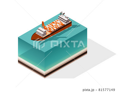 Isometric container cargo ship. Delivery on water. Shipping freight transportation. Vector isometric icon or infographic element. Ocean transport 81577149