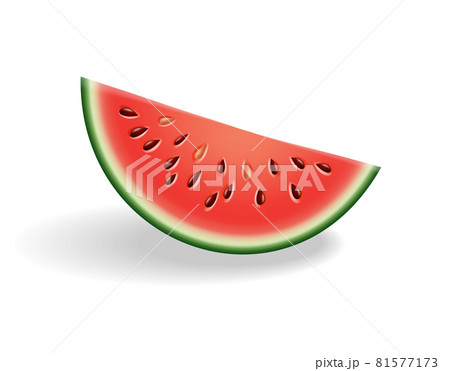 Watermelon natural sweet food. Icon of ripe red fruit cut on slice in 3d realistic cartoon style. Fresh and juicy colorful berry isolated on white background 81577173