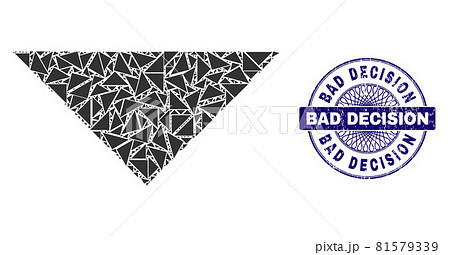 Arrowhead Down Recursive Mosaic of Arrowhead Down Items and Scratched Bad Decision Round Guilloche Stamp 81579339