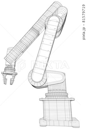Industrial wire-frame Robot Hand isolated on white. Technical Vector rendering of 3d 81579719