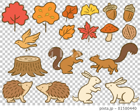 森の小動物達の手描き風イラストのイラスト素材