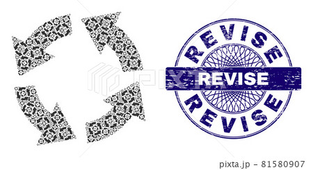 Circulation Recursion Composition of Circulation Icons and Distress Revise Round Guilloche Seal 81580907