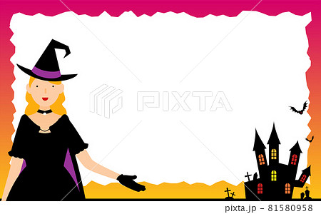 ハロウィンの魔女とお城のメッセージカード 81580958