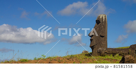 Moai stone sculptures at Rano Raraku, Easter island, Chile. 81581558