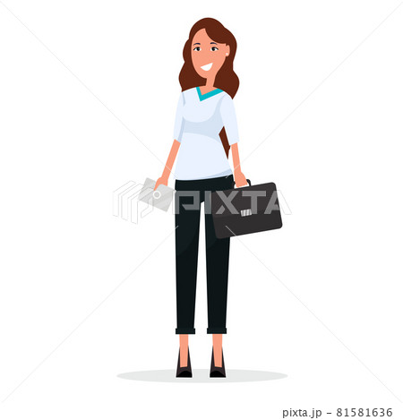 Cartoon Businesswoman with Briefcase and Envelope 81581636