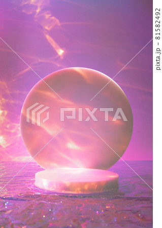 empty scene with cylinder podium on holographic pink background  81582492