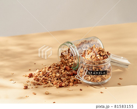 Granola on beige. Copy space 81583155