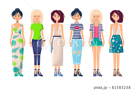Stylish Girls Set Summer Vogue Collection Clothingのイラスト素材
