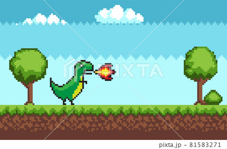 Pixel T-rex on Outdoor Walking Vector Illustration 81583271