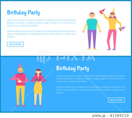 Birthday Party Web Posters Set with Men and Women 81584219