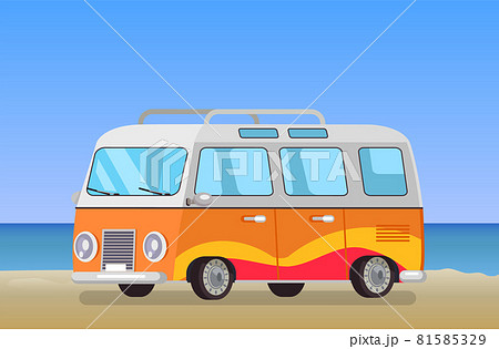 Caravan Trailer Travelling Bus Coastline Backdrop 81585329