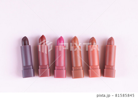 Many matte lipstick background top view 81585845