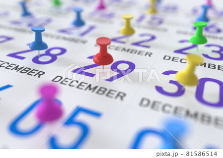 December 29 date and push pin on a calendar, 3D rendering December 29 date and push pin on a calendar, 3D rendering 81586514