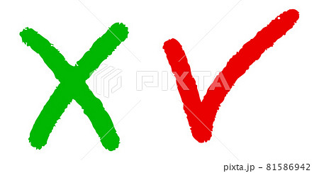 Right and wrong icon. hand drawn of Green checkmark and Red cross isolated on white background. Vector illustration. 81586942