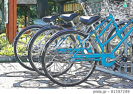 パステル調 ”駐輪場に止められた自転車” イラストイメージ パステル調 ”駐輪場に止められた自転車” イラストイメージ 81587289