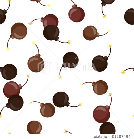 Isolated seamless pattern with brown random bomb print. White background. Weapon ornament. 81587494