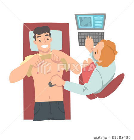 Medical Check-up with Female Doctor in White Coat Examining Patient with Ultrasonography Vector Illustration 81588486