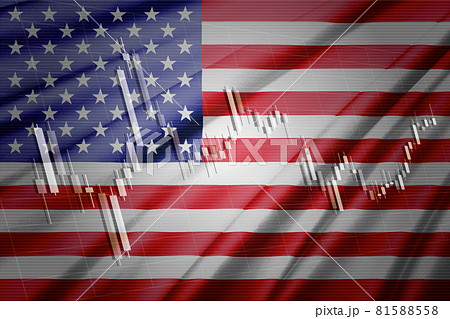 アメリカ　U.S.Aの国旗と株価チャート　ロウソク足を合成したコンピューターグラフィックスCG 81588558