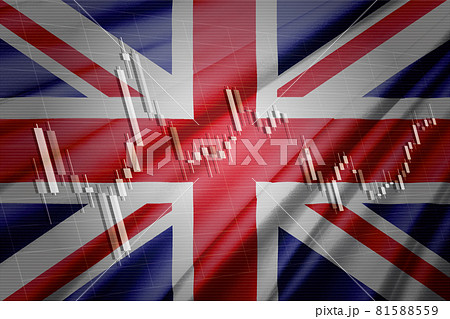 イギリスの国旗と株価チャート　ロウソク足を合成したコンピューターグラフィックスCG 81588559