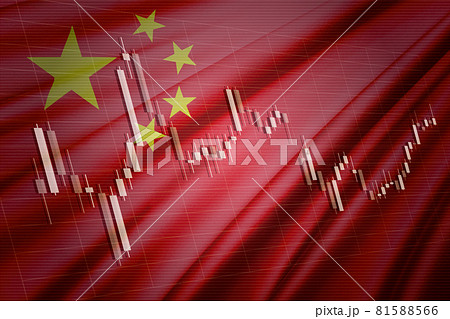 中国の国旗と株価チャート　ロウソク足を合成したコンピューターグラフィックスCG 81588566