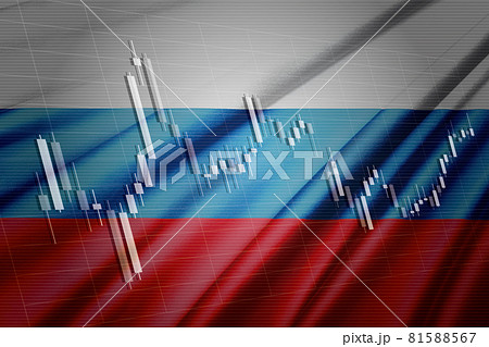ロシアの国旗と株価チャート　ロウソク足を合成したコンピューターグラフィックスCG 81588567