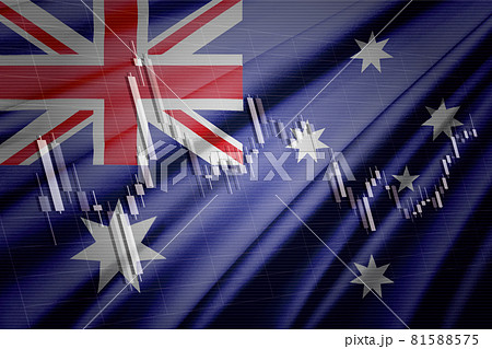 オーストラリアの国旗と株価チャート　ロウソク足を合成したコンピューターグラフィックスCG 81588575