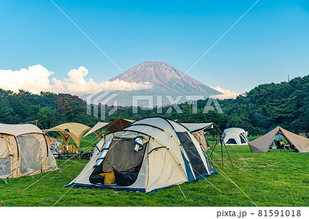 「山梨県」富士ヶ嶺高原のキャンプ場から眺める富士山 81591018