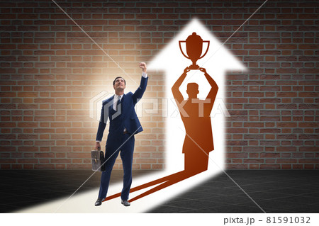 Businessman dreaming of top prize in business concept Businessman dreaming of top prize in business concept 81591032