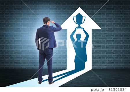 Businessman dreaming of top prize in business concept Businessman dreaming of top prize in business concept 81591034