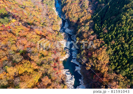 空撮「栃木県」龍王峡を俯瞰で撮影 81591043