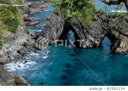 透明度の高い海の岩手大船渡リアス式海岸穴通磯 透明度の高い海の岩手大船渡リアス式海岸穴通磯 81591134