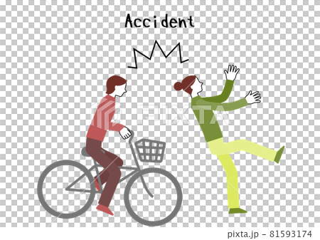自転車と歩行者の衝突事故のイラスト（白背景・ベクター・切り抜き） 81593174