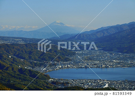 高ボッチ山からの富士山と諏訪湖 81593349