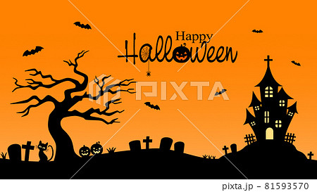 ハッピー・ハロウィン　夜の風景シルエット　背景素材 81593570