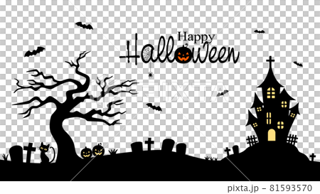 萬聖節快樂夜晚風景剪影背景素材 81593570