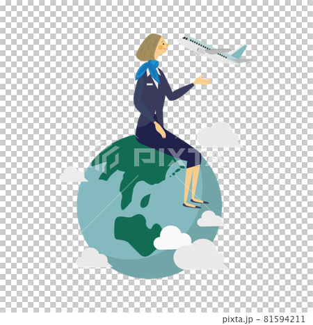 Women on Earth and Airplanes Eco Vector Illustrations 81594211