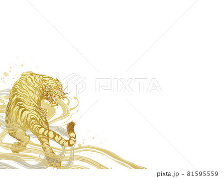 金色の虎と波の背景のイラスト素材 [81595559] - PIXTA