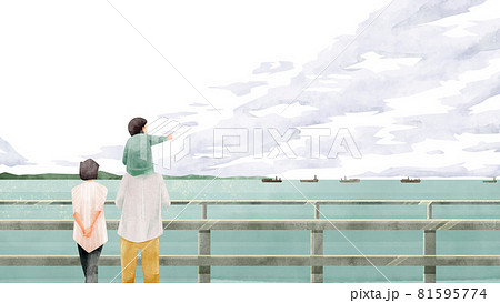 船と海の風景手描き水彩風イラストのイラスト素材