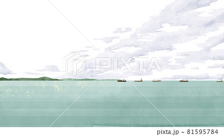 船と海の風景手描き水彩風イラストのイラスト素材