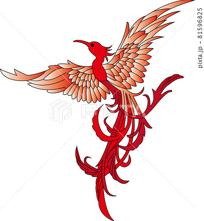 翼を広げる鳳凰火の鳥のイラスト素材