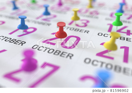 October 20 date and push pin on a calendar, 3D rendering 81596902
