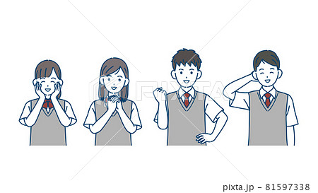 喜ぶ学生 嬉しい 笑顔 中高生 高校生 中学生 男女 友達 イラスト素材のイラスト素材